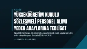 Yükseköğretim Kurulu Sözleşmeli Personel Alımı Yedek Adaylarına Tebligat